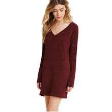 Fashion European Women Dress Long Sleeve V-Neck Jumper Slim Knit Dress Plus Size EF8