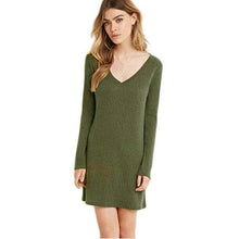 Fashion European Women Dress Long Sleeve V-Neck Jumper Slim Knit Dress Plus Size EF8