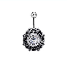 Black Crystal Flower Belly Button Navel Ring Bar Body Piercing Belly Button Rings Dangle EF8