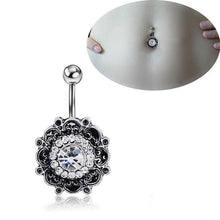 Black Crystal Flower Belly Button Navel Ring Bar Body Piercing Belly Button Rings Dangle EF8