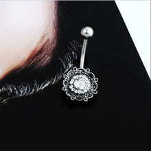Black Crystal Flower Belly Button Navel Ring Bar Body Piercing Belly Button Rings Dangle EF8