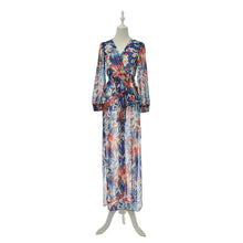 Bohemian Style Chiffon Beach Party High Split Dresses Maxi Long Sexy Women Deep V-Neck Floral Dress EF8