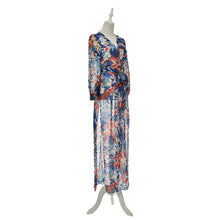 Bohemian Style Chiffon Beach Party High Split Dresses Maxi Long Sexy Women Deep V-Neck Floral Dress EF8