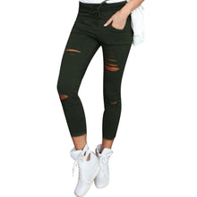 Cotton Ankle-Length Pants Women Skinny Hole Ripped Pants High Waist Stretch Slim Pencil Trousers Plus Size S-XXL EF8