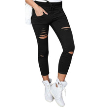 Cotton Ankle-Length Pants Women Skinny Hole Ripped Pants High Waist Stretch Slim Pencil Trousers Plus Size S-XXL EF8