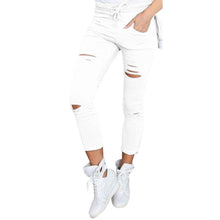 Cotton Ankle-Length Pants Women Skinny Hole Ripped Pants High Waist Stretch Slim Pencil Trousers Plus Size S-XXL EF8