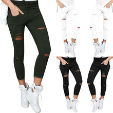 Cotton Ankle-Length Pants Women Skinny Hole Ripped Pants High Waist Stretch Slim Pencil Trousers Plus Size S-XXL EF8