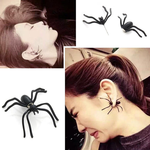 Fashion Exaggerated Gothic Punk Cool 3D Cuff Earring Stereo Black Spider Stud Earrings Animal Harajuku Stud Earrings EF8