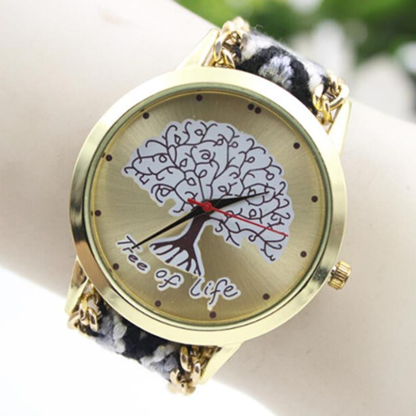 Fashion Ladies Women Tree Of Life Pattern Bracelet Watch Knitting Dial Quartz Watch EF8