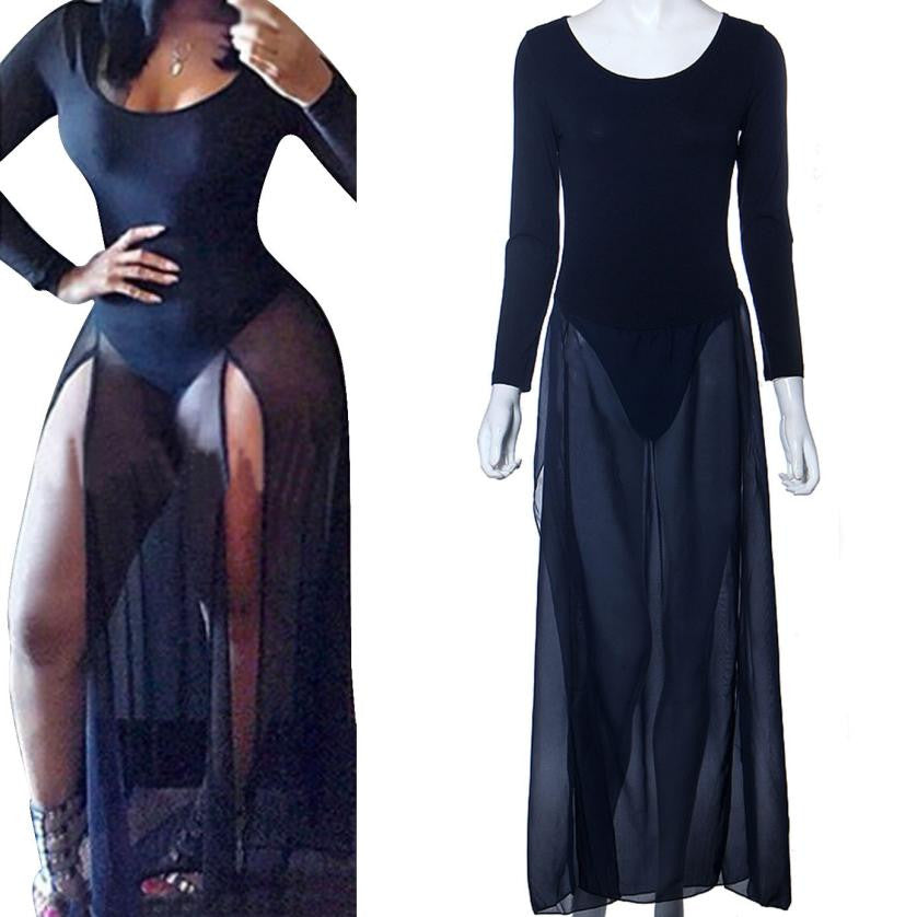 Fashion Sexy Design Bodycon Long Sleeves Playsuit Black Elegant Rompers Womens Dress Overalls for Women EF8