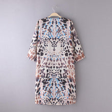 Fashion Women Blouse Beach Boho Kimono Cardigan Leopard Boho Printed 3/4 Sleeve Casual Loose Long Beach Coat Tops EF8