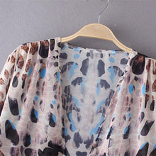 Fashion Women Blouse Beach Boho Kimono Cardigan Leopard Boho Printed 3/4 Sleeve Casual Loose Long Beach Coat Tops EF8