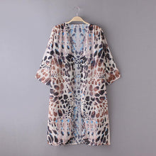 Fashion Women Blouse Beach Boho Kimono Cardigan Leopard Boho Printed 3/4 Sleeve Casual Loose Long Beach Coat Tops EF8