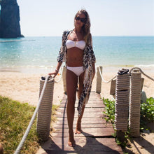 Fashion Women Blouse Beach Boho Kimono Cardigan Leopard Boho Printed 3/4 Sleeve Casual Loose Long Beach Coat Tops EF8