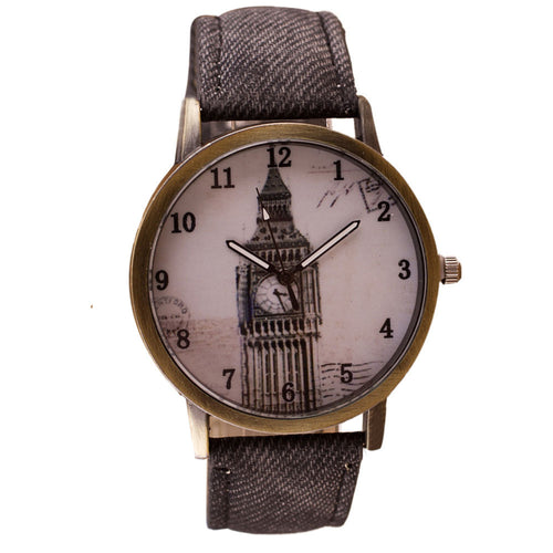 Fashion Women Wristwatch Tower Pattern Retro Clock Quartz Analog Watch Cowboy Leather Band Women Dress Relogio Ladies Clock EF8