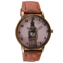 Fashion Women Wristwatch Tower Pattern Retro Clock Quartz Analog Watch Cowboy Leather Band Women Dress Relogio Ladies Clock EF8