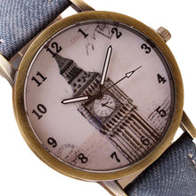 Fashion Women Wristwatch Tower Pattern Retro Clock Quartz Analog Watch Cowboy Leather Band Women Dress Relogio Ladies Clock EF8