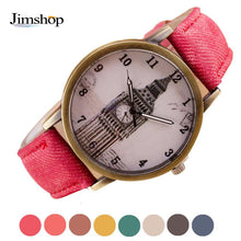 Fashion Women Wristwatch Tower Pattern Retro Clock Quartz Analog Watch Cowboy Leather Band Women Dress Relogio Ladies Clock EF8