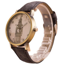 Fashion Women Wristwatch Tower Pattern Retro Clock Quartz Analog Watch Cowboy Leather Band Women Dress Relogio Ladies Clock EF8