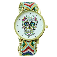 Fashion Women Wristwatch Weaved Fabric Rope Band Bracelet Skull Pattern Quartz Analog Women Dress Relogio Ladies Clock EF8