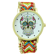 Fashion Women Wristwatch Weaved Fabric Rope Band Bracelet Skull Pattern Quartz Analog Women Dress Relogio Ladies Clock EF8