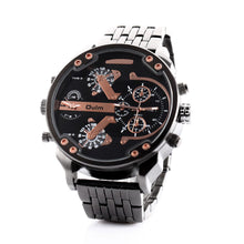 Luxury Dual Time Large Dial Stainless steel Quartz Wrist Watch EF8