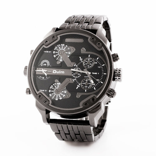 Luxury Dual Time Large Dial Stainless steel Quartz Wrist Watch EF8