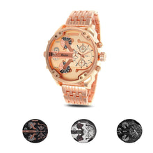 Luxury Dual Time Large Dial Stainless steel Quartz Wrist Watch EF8