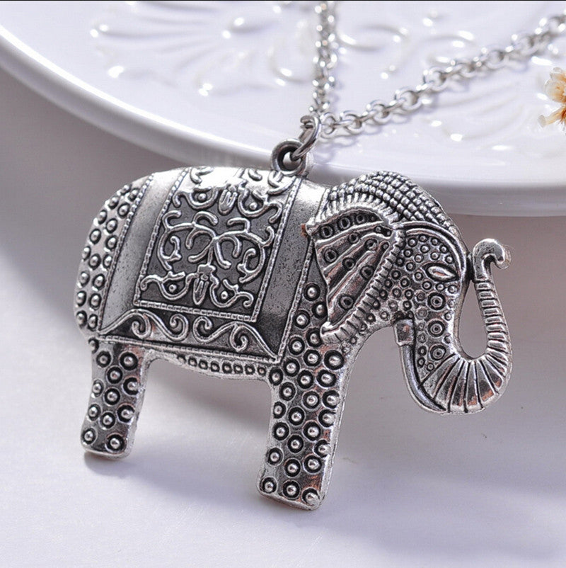Long Charm Women's Vintage Sweater Chain Elephant Pendant Necklace Body Jewelry  EF8