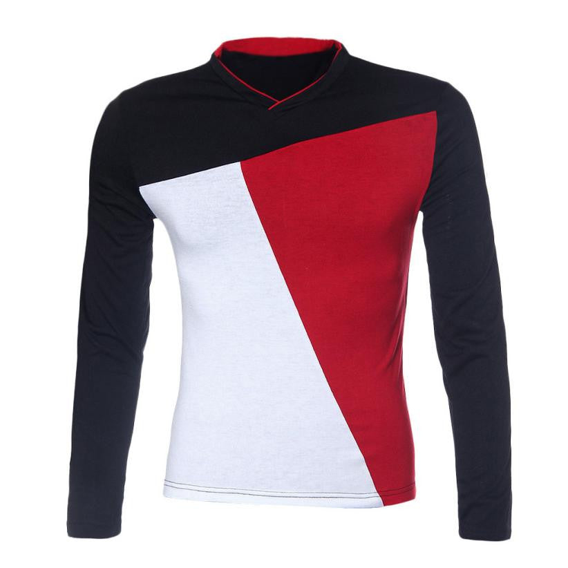 Men Tops Fashion Mens Slim Fit Cotton V-Neck Long Sleeve Casual T-Shirt Tops EF8