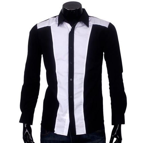 Mens Slim fit Fashion Famous Design Business Mens Casual Long Sleeve Slim Tops turndown collar Shirt Quality 2 Colors EF8