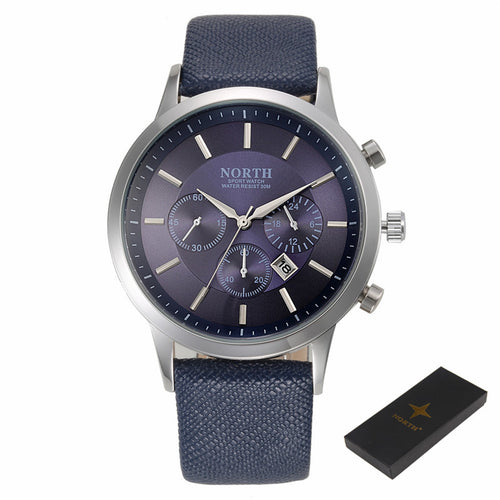 Mens Watches NORTH Luxury Casual Military Quartz Sports Wristwatch Leather StrapClock watch relogio masculino EF8