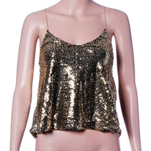 Fashion Women Sexy Gold Sequins VSleeveless Condole belt Crop Tank Tops Party Club Clothes T-Shirt Plus Size EF8