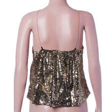 Fashion Women Sexy Gold Sequins VSleeveless Condole belt Crop Tank Tops Party Club Clothes T-Shirt Plus Size EF8