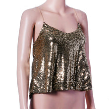 Fashion Women Sexy Gold Sequins VSleeveless Condole belt Crop Tank Tops Party Club Clothes T-Shirt Plus Size EF8