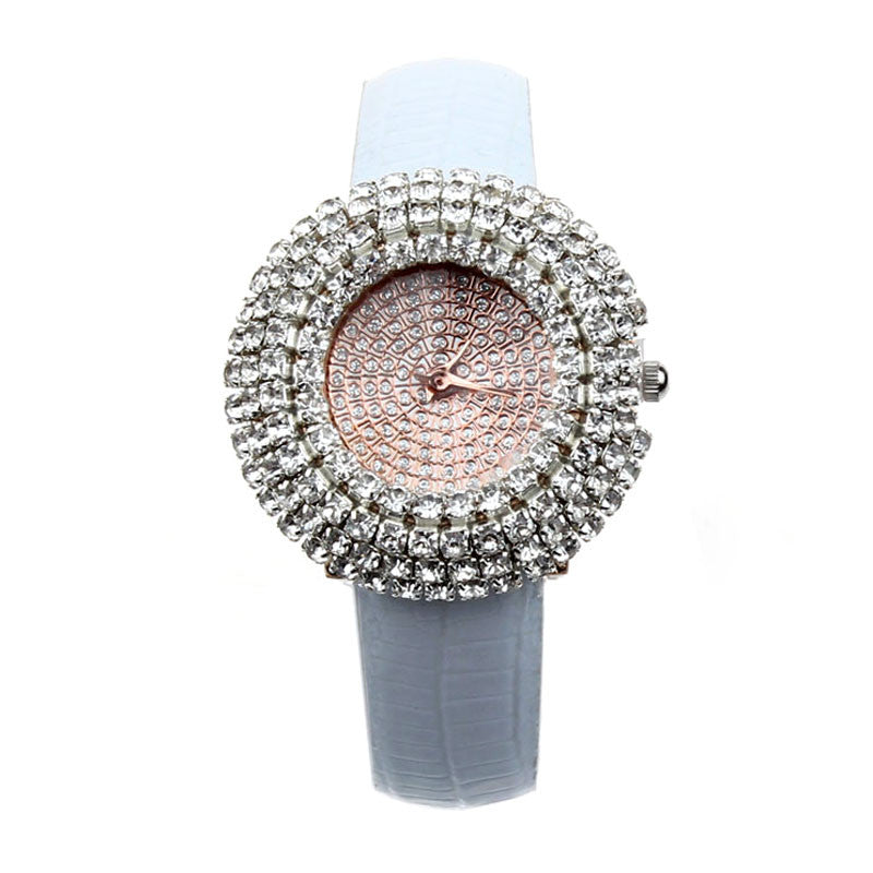 Fashion Women Watches Luxury Leather Diamond Rhinestone Quartz Wrist Watches EF8