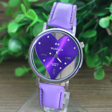 PU Leather Transparent Dial Hollow Heart Analog Quartz Wrist Watch EF8