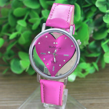 PU Leather Transparent Dial Hollow Heart Analog Quartz Wrist Watch EF8
