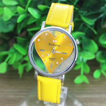 PU Leather Transparent Dial Hollow Heart Analog Quartz Wrist Watch EF8