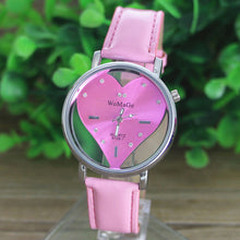 PU Leather Transparent Dial Hollow Heart Analog Quartz Wrist Watch EF8