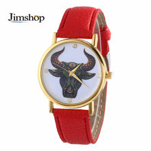 Colorful Women Men Retro Tau bull Print Faux Leather Band Quartz Watches Men EF8