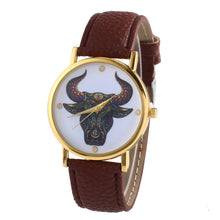 Colorful Women Men Retro Tau bull Print Faux Leather Band Quartz Watches Men EF8