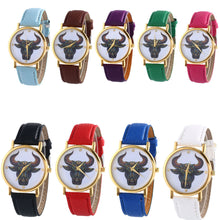 Colorful Women Men Retro Tau bull Print Faux Leather Band Quartz Watches Men EF8