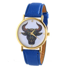 Colorful Women Men Retro Tau bull Print Faux Leather Band Quartz Watches Men EF8