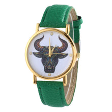 Colorful Women Men Retro Tau bull Print Faux Leather Band Quartz Watches Men EF8