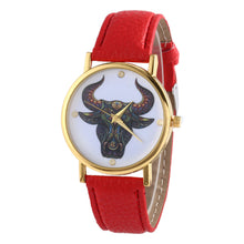 Colorful Women Men Retro Tau bull Print Faux Leather Band Quartz Watches Men EF8
