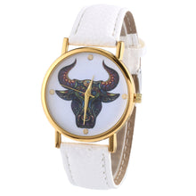 Colorful Women Men Retro Tau bull Print Faux Leather Band Quartz Watches Men EF8