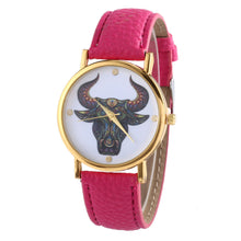 Colorful Women Men Retro Tau bull Print Faux Leather Band Quartz Watches Men EF8