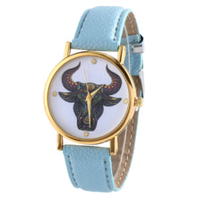 Colorful Women Men Retro Tau bull Print Faux Leather Band Quartz Watches Men EF8