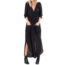 Designer Women Casual Loose Deep V Neck Dress Sexy Split Chiffon Dress Plus Size EF8